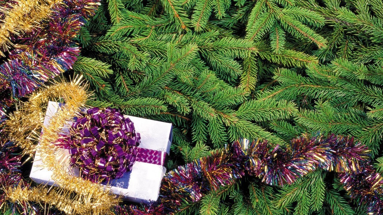 Christmas gift with tinsel