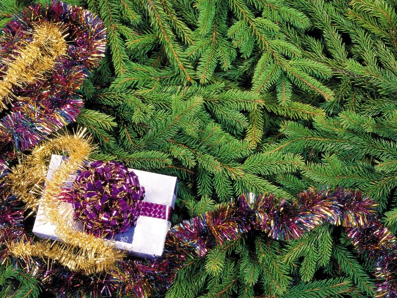 Christmas gift with tinsel