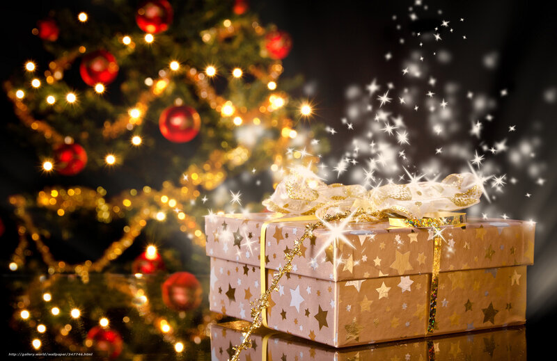 Christmas gift with tree background