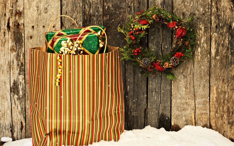 Christmas gifts and wreath