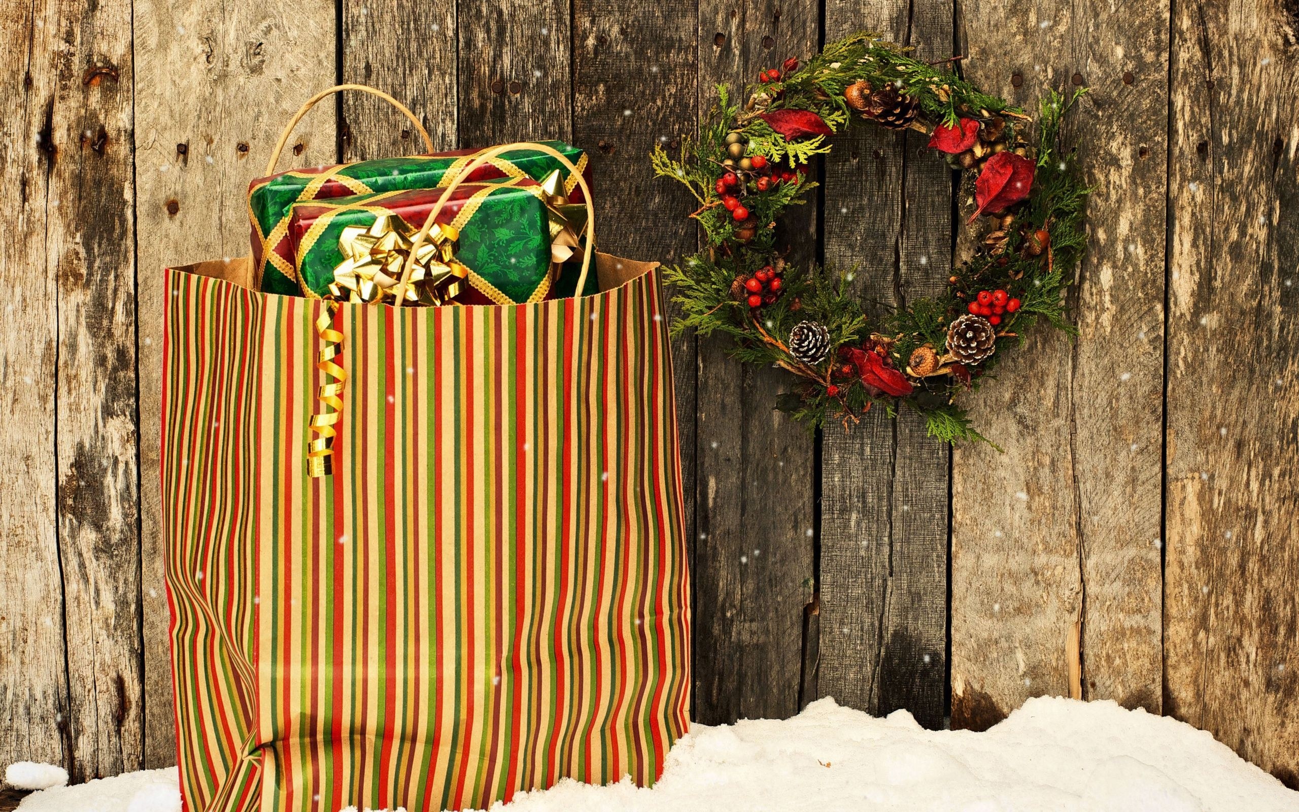 Christmas gifts and wreath