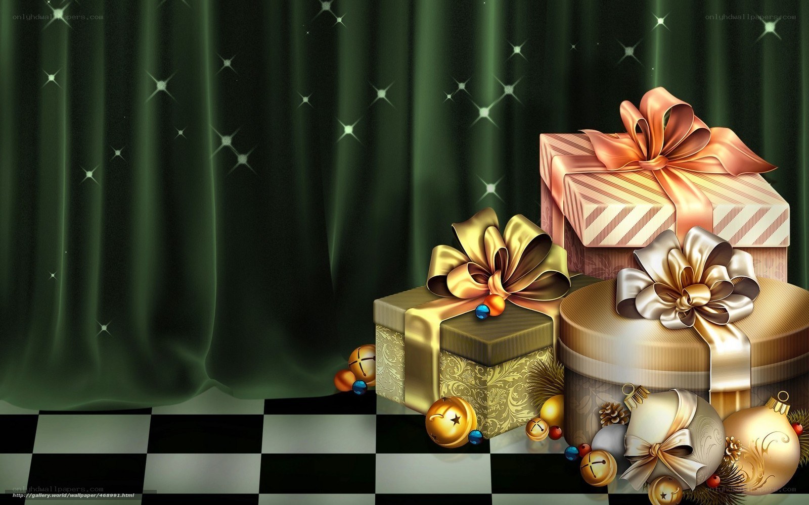 Christmas gifts on checkered floor