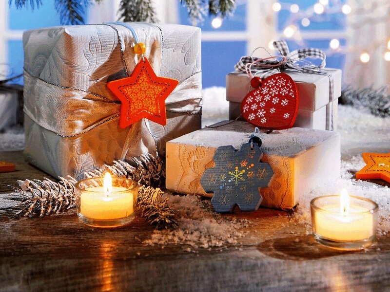 Christmas Gifts on Table — Brown