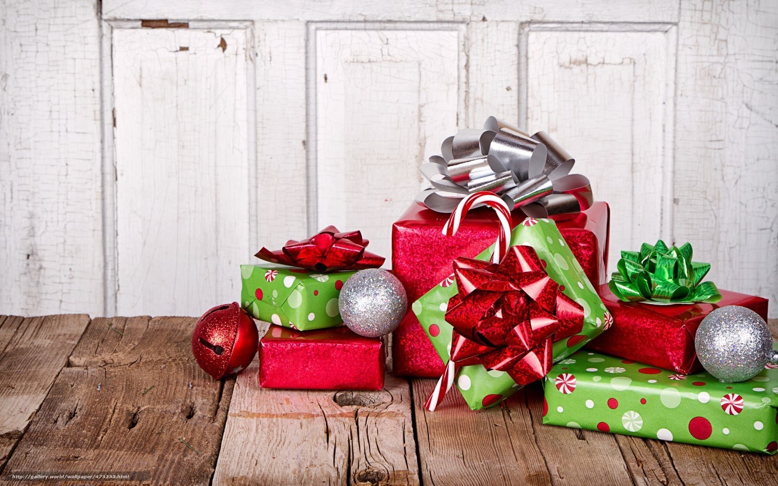 Christmas gifts on wooden table