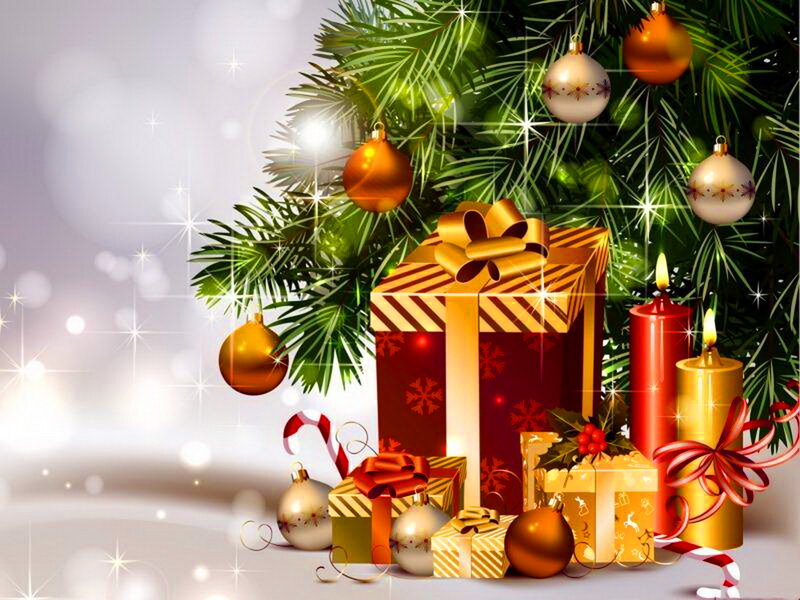 Christmas Gifts under Tree — Green, Festive