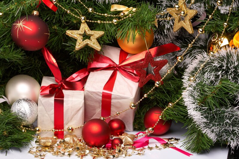 Christmas Gifts under Tree — Red, Festive