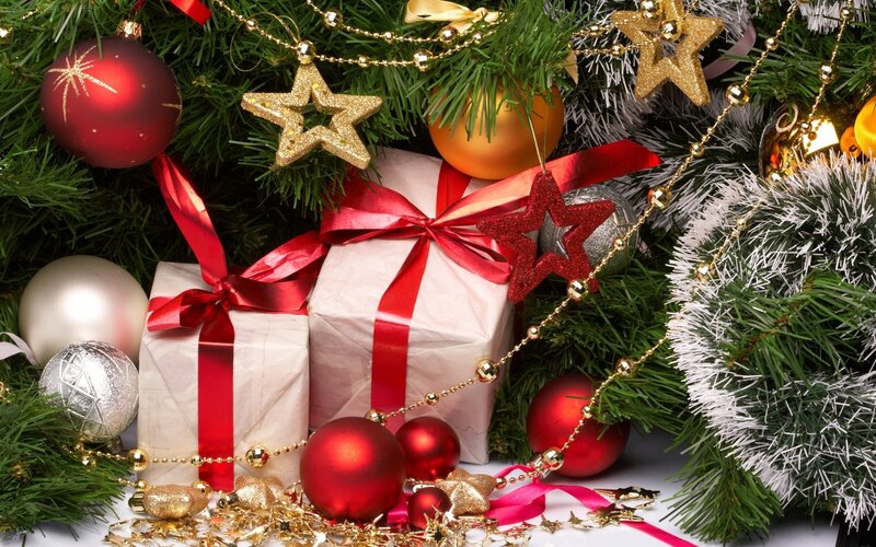 Christmas Gifts under Tree — Red, Festive, Winter, Photograph