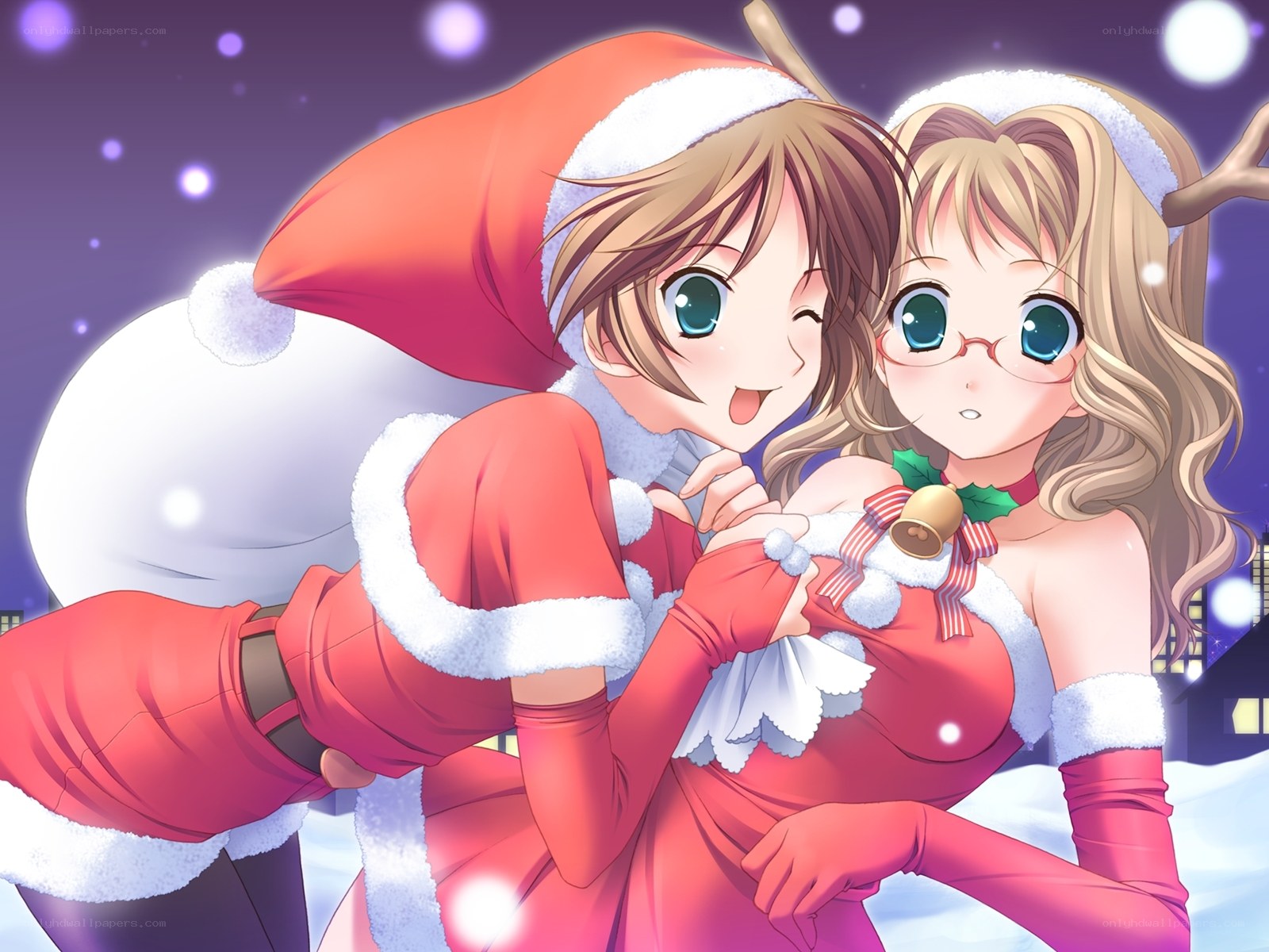 Christmas girls hugging