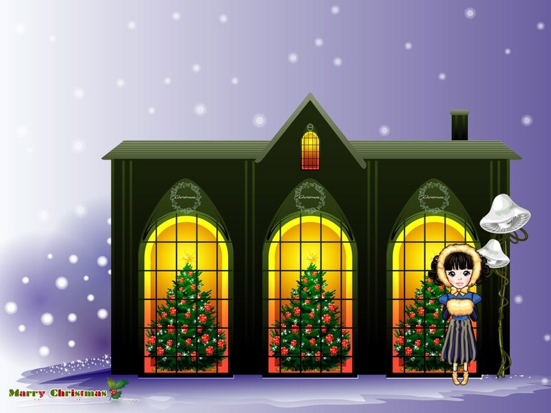 Christmas house with girl