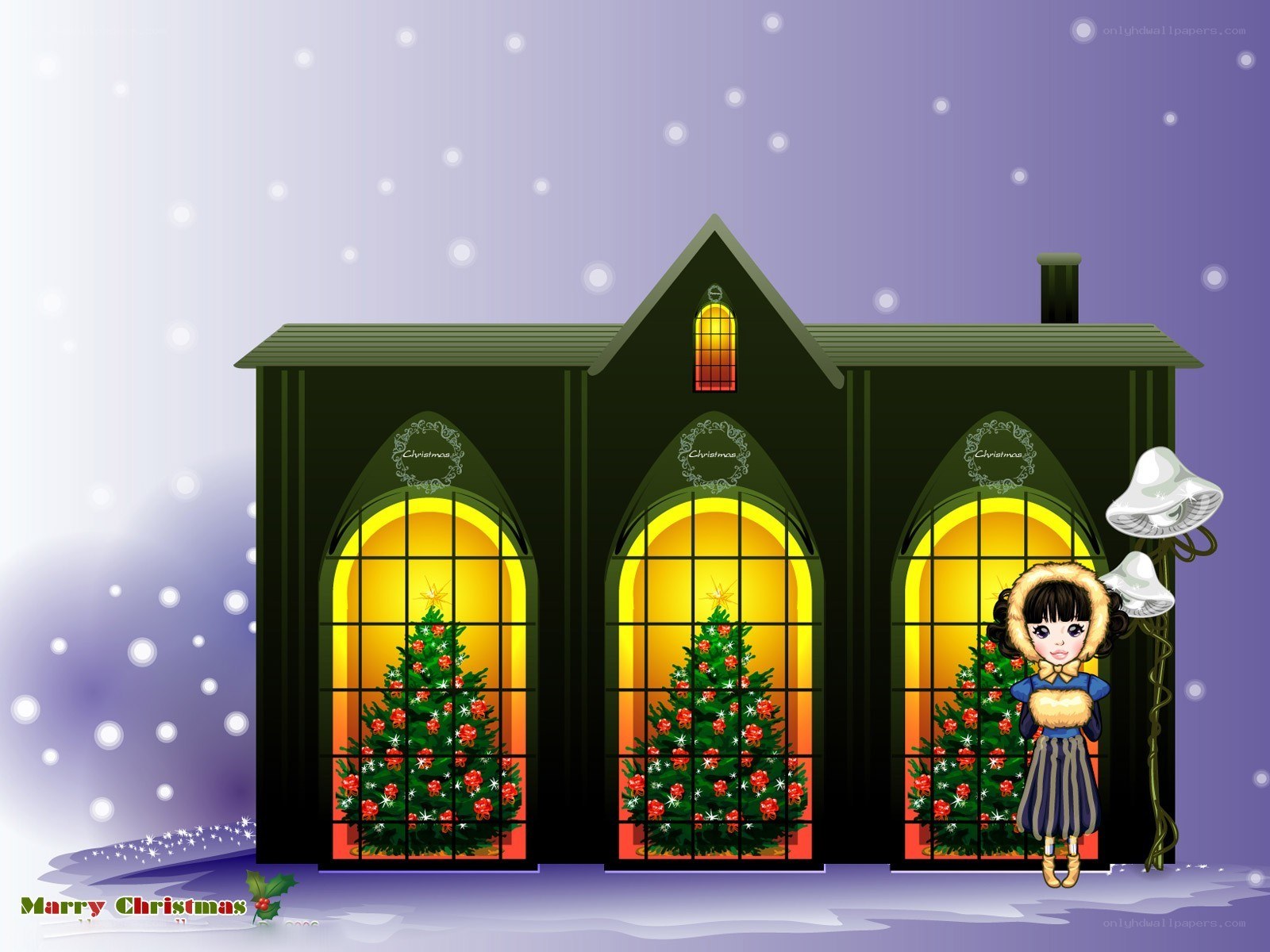 Christmas house with girl