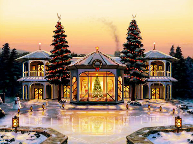 Christmas House with Trees