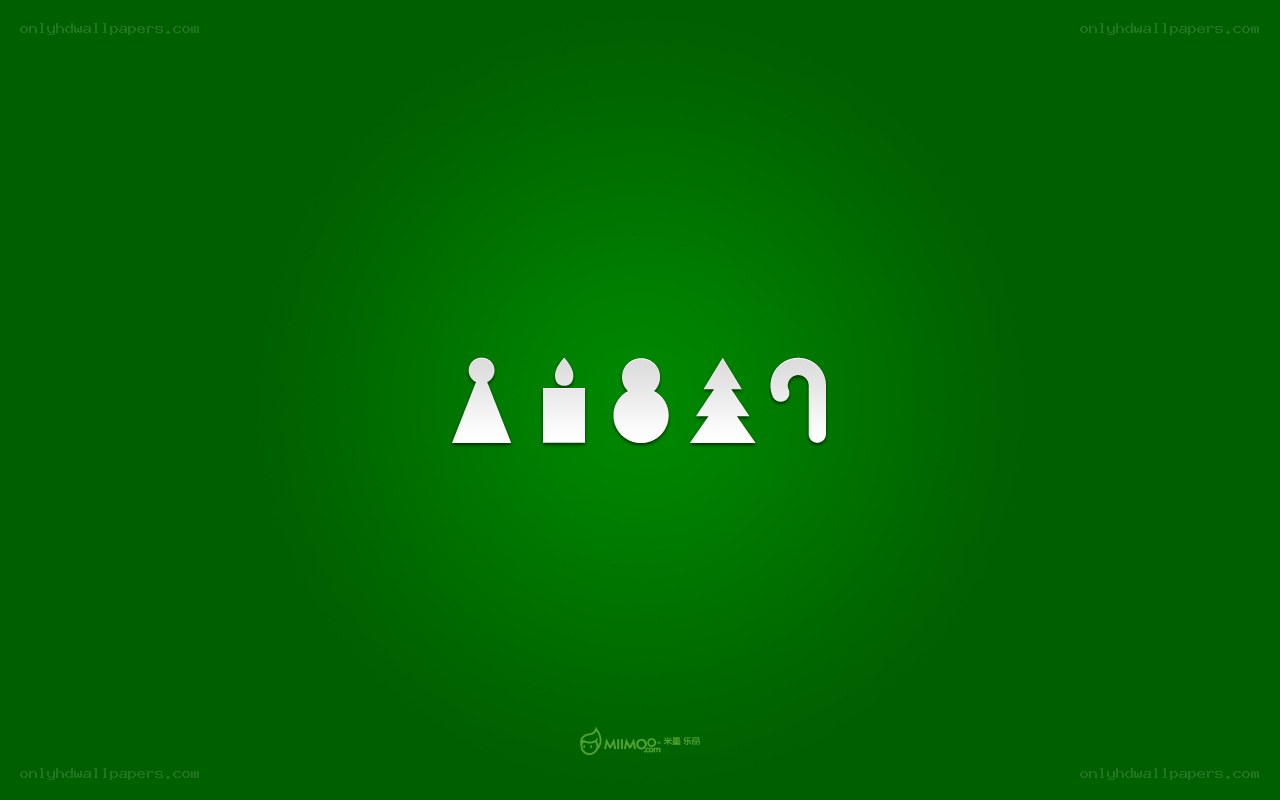 Christmas icons on green