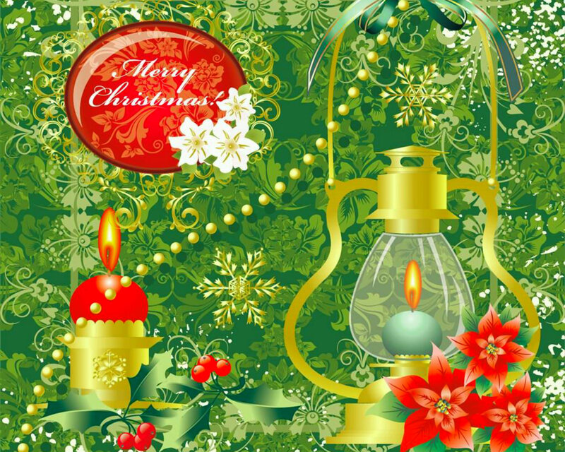 Christmas Lantern and Candle — Green