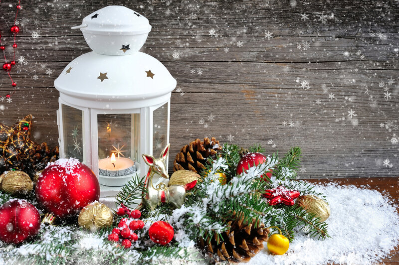 Christmas Lantern with Ornaments — White