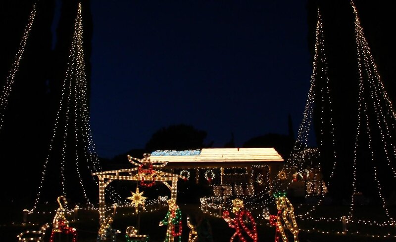 Christmas light display at night