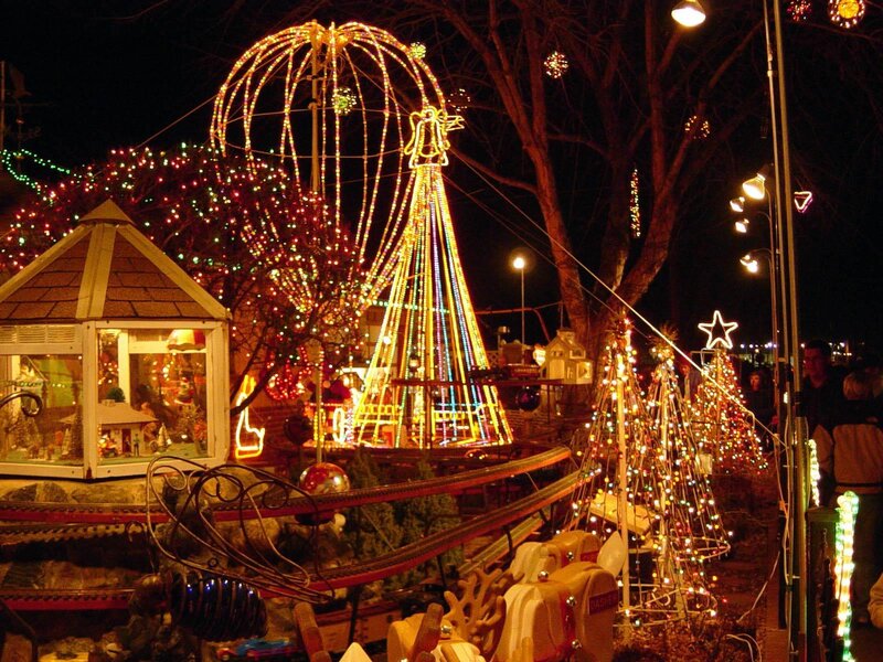 Christmas Light Display — Red, Festive, Night, Photograph, Lights