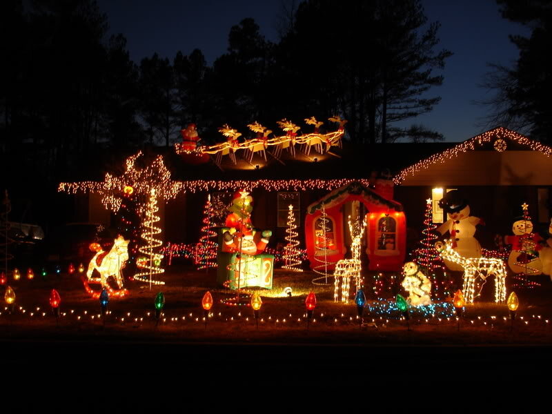Christmas Light Display — Red, Festive, Night