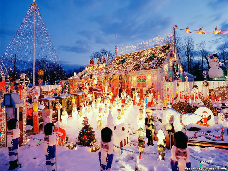Christmas Light Display — White, Festive, Night, Photograph, Snowman, Nutcracker
