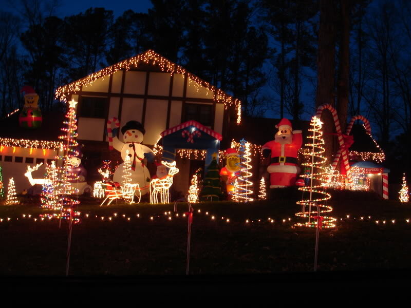 Christmas Light Display — White, Festive, Night, Photograph