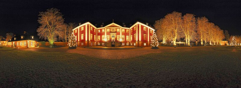 Christmas lights at a manor house