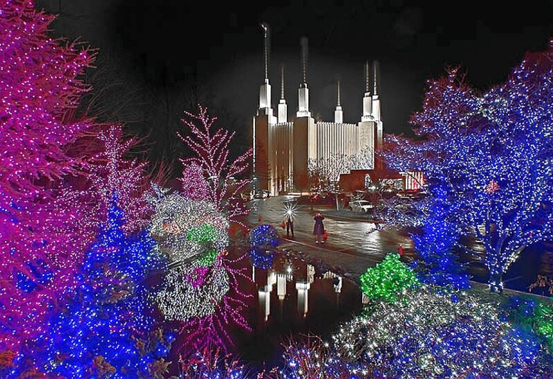 Christmas lights at temple
