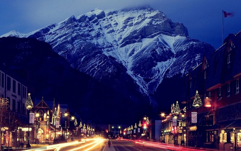 Christmas lights in a mountain town