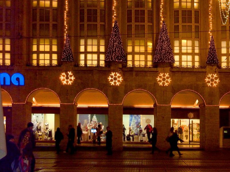 Christmas lights on a building