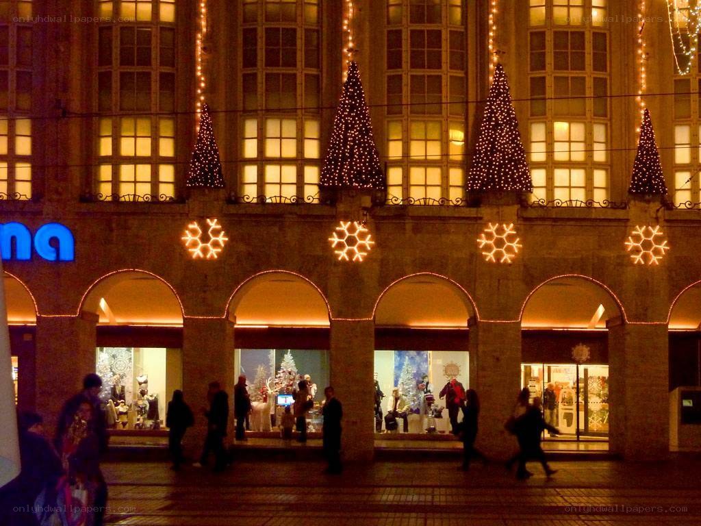 Christmas lights on a building