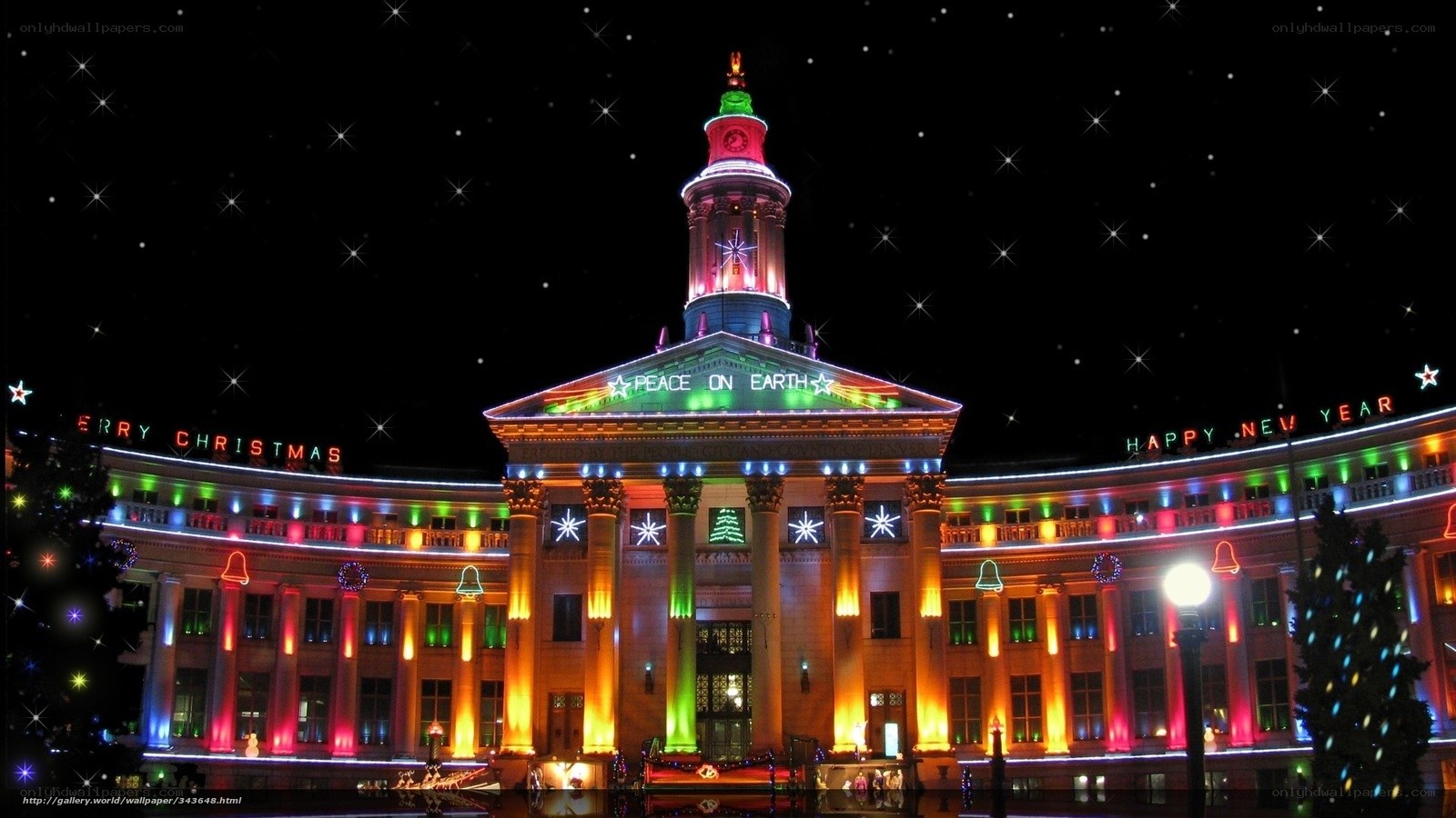 Christmas lights on a building
