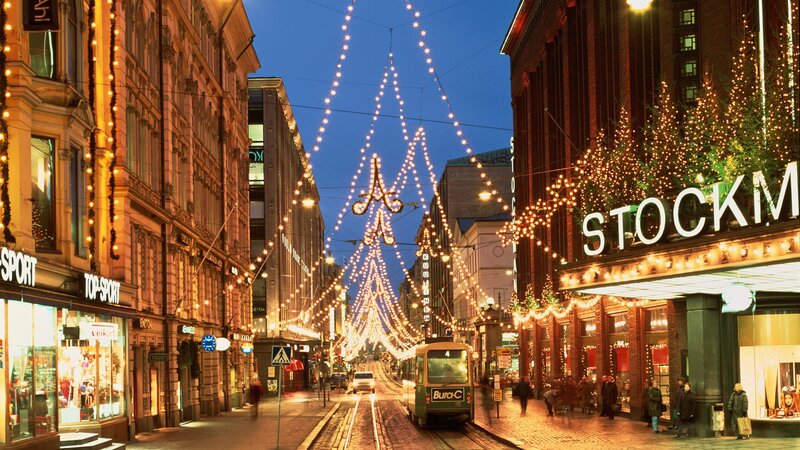 Christmas lights on a city street