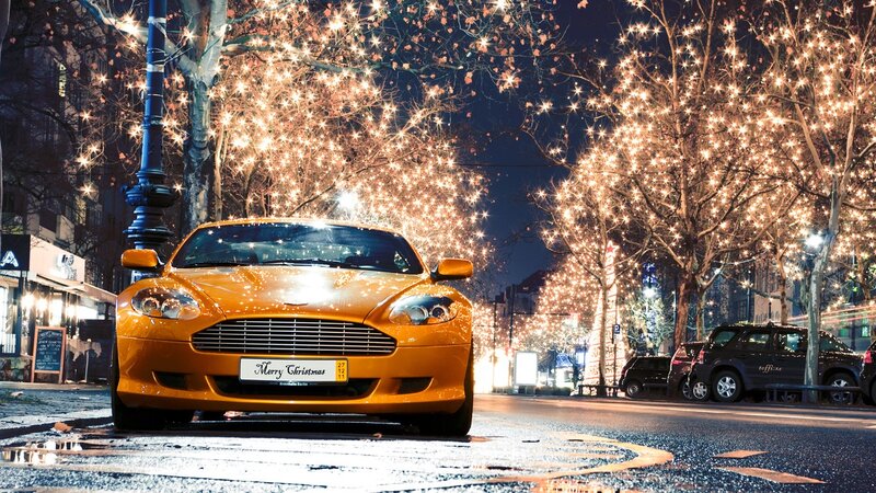 Christmas lights on a city street