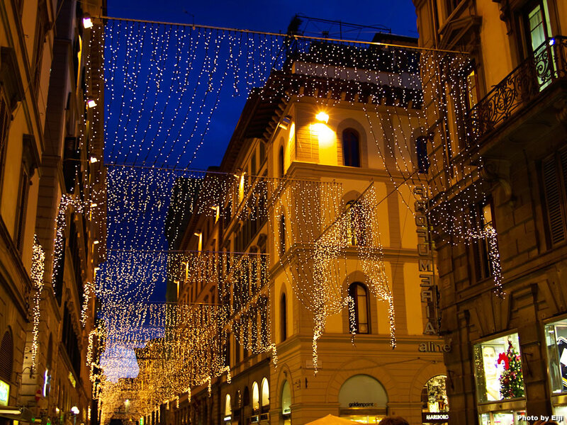 Christmas lights on a city street