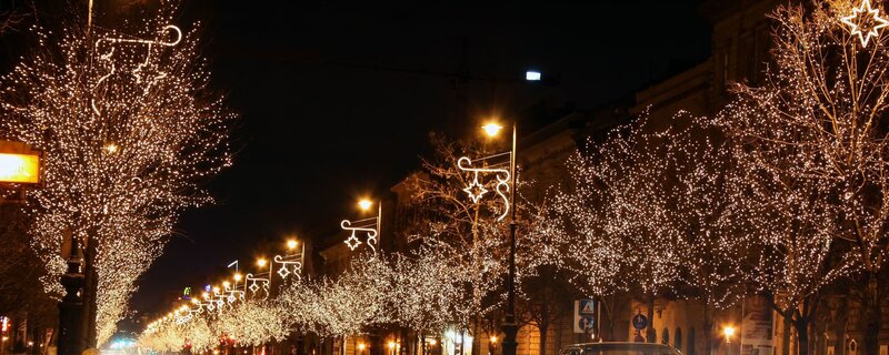 Christmas lights on a city street