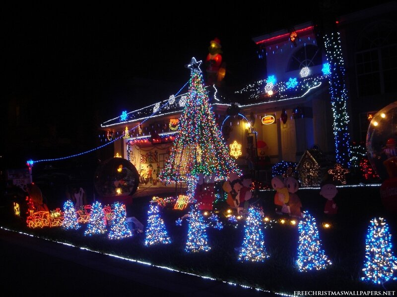 Christmas Lights on House — Blue