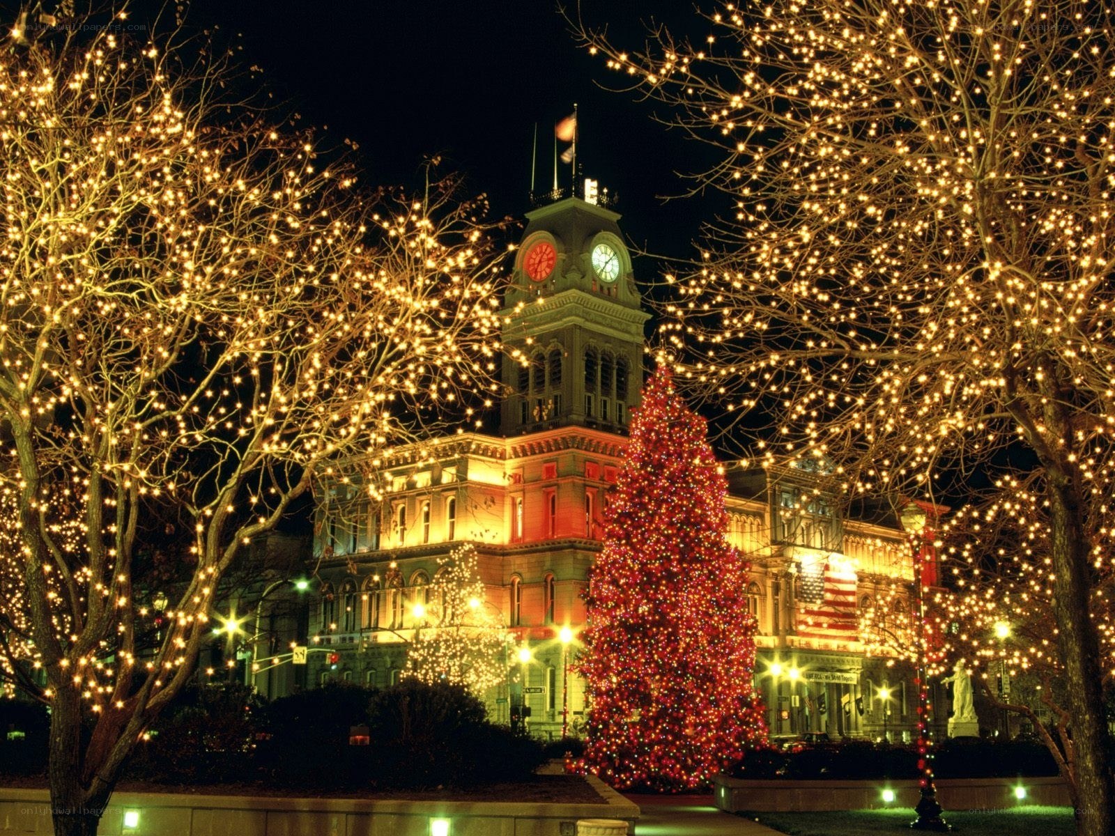 Christmas lights on town hall