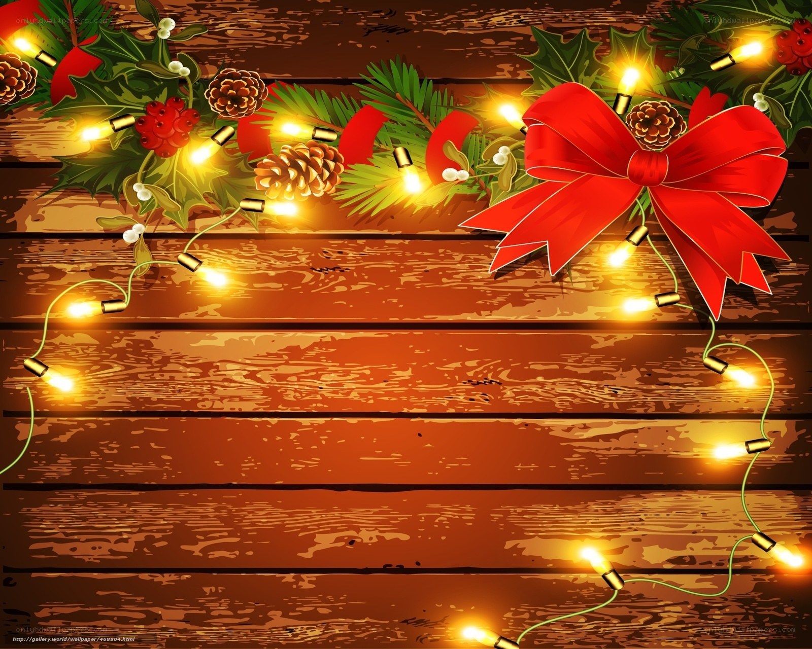 Christmas lights on wood