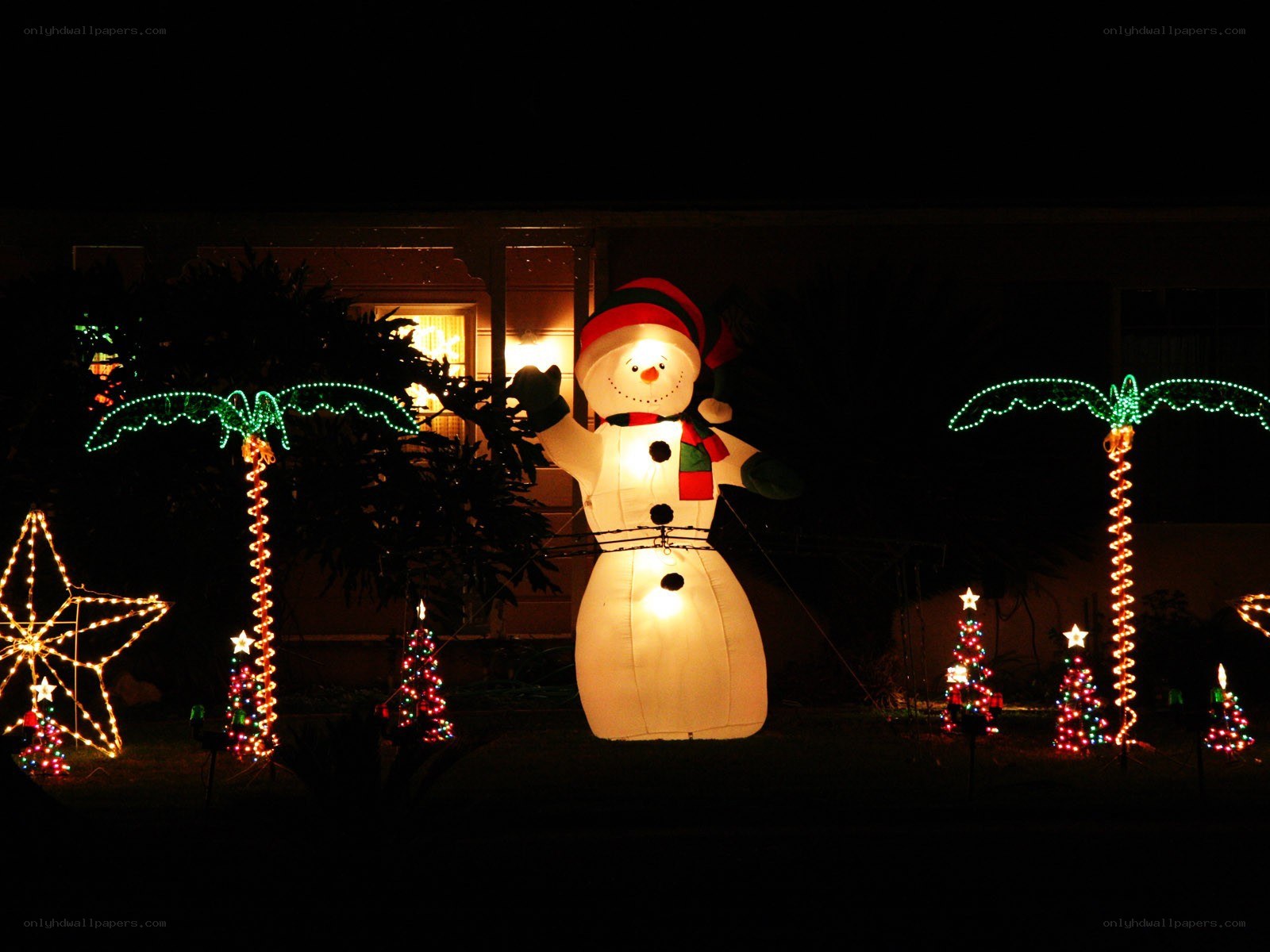 Christmas lights with snowman