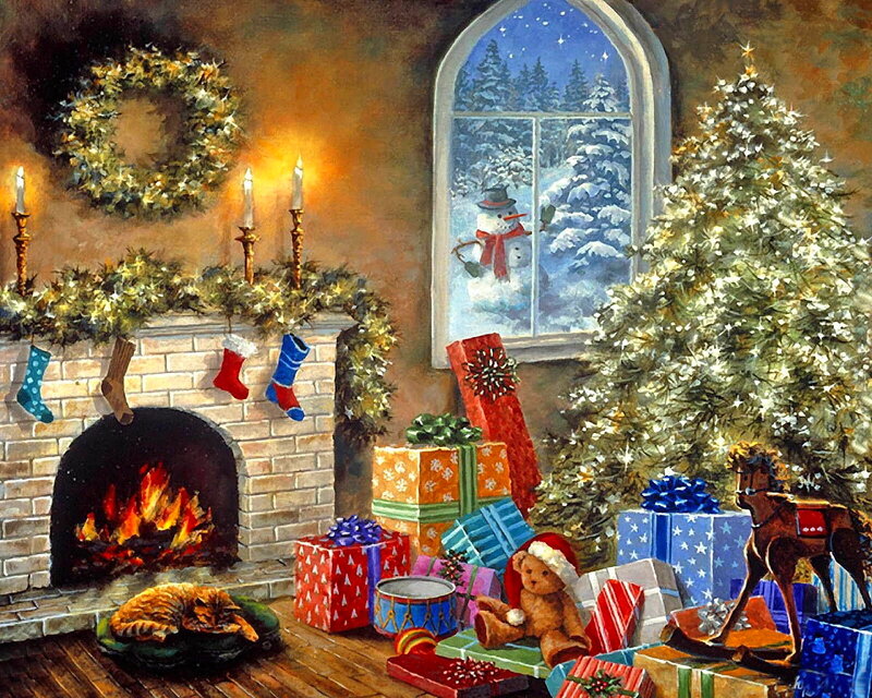 Christmas Living Room — Brown, Cozy