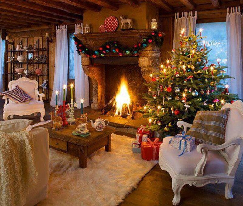 Christmas Living Room — Brown, Cozy, Winter