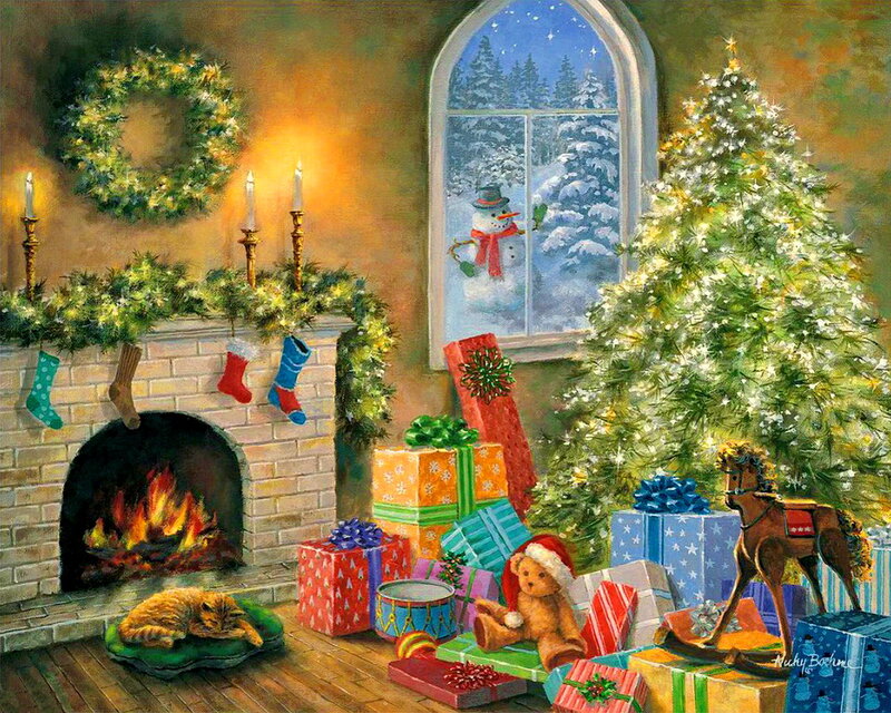 Christmas Living Room — Green, Cozy