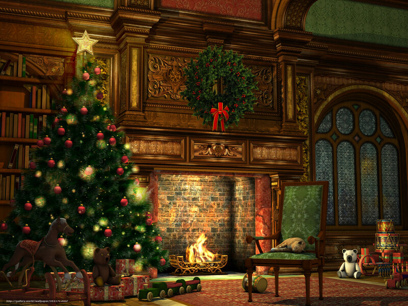 Christmas Living Room — Green, Cozy, Winter, 3d Render