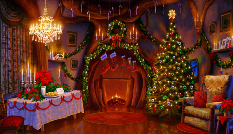 Christmas Living Room — Red, Festive, Night