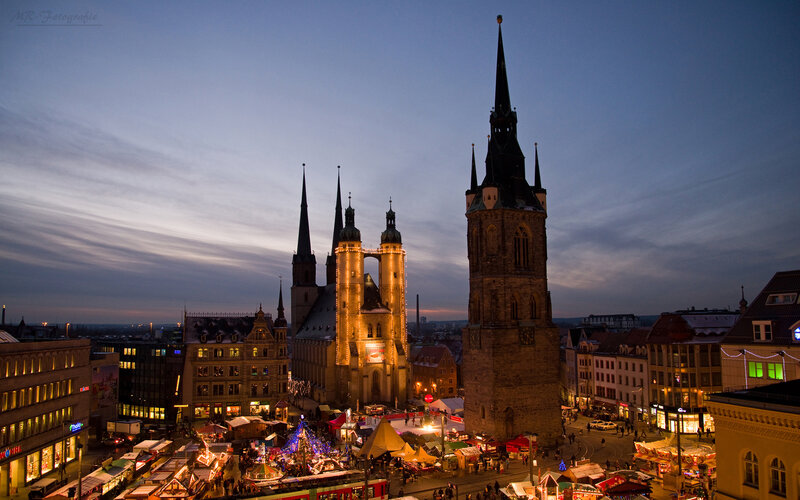 Christmas Market at Dusk — Blue