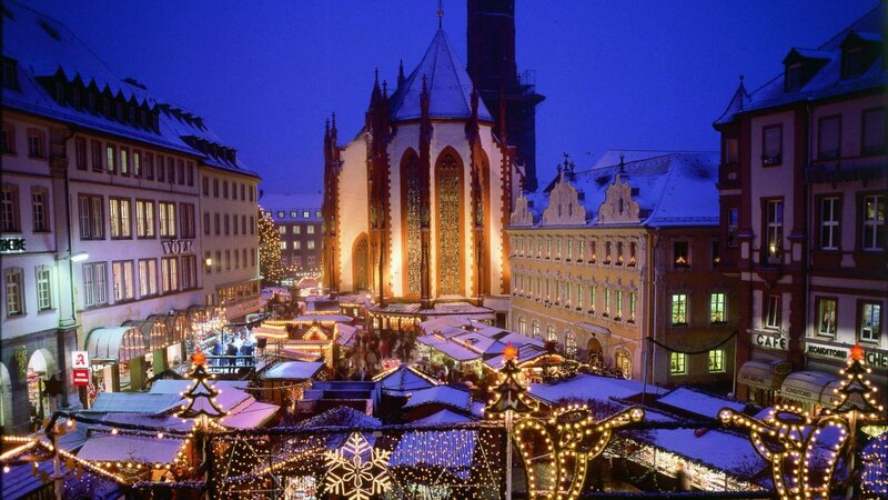 Christmas Market at Night — Blue, Festive, Photograph