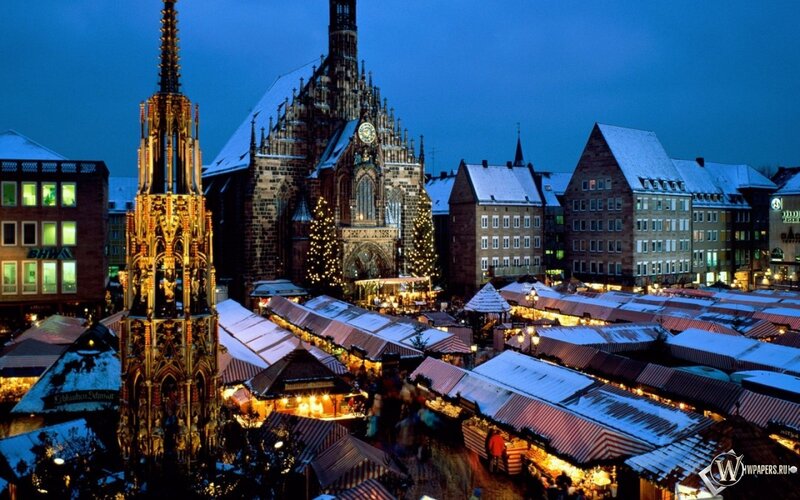 Christmas Market at Night — Blue
