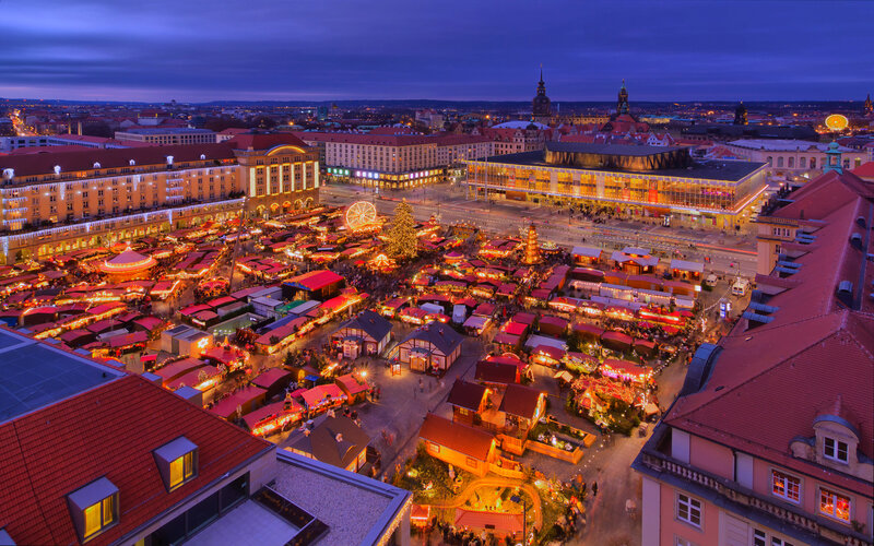 Christmas Market at Night — Red, Festive