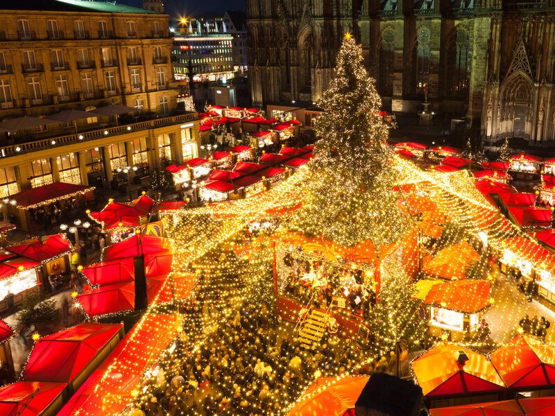 Christmas Market at Night — Red