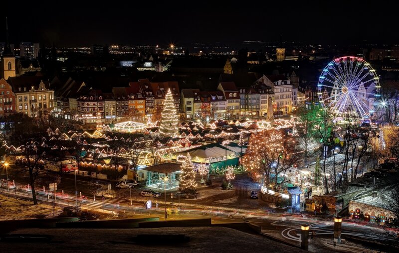 Christmas Market at Night — White, Festive, Photograph