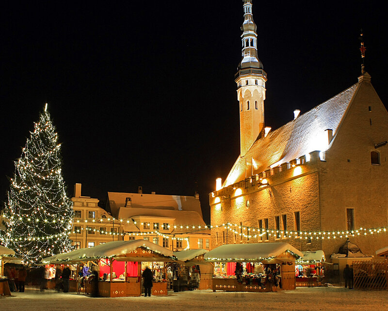 Christmas Market at Night — White, Festive