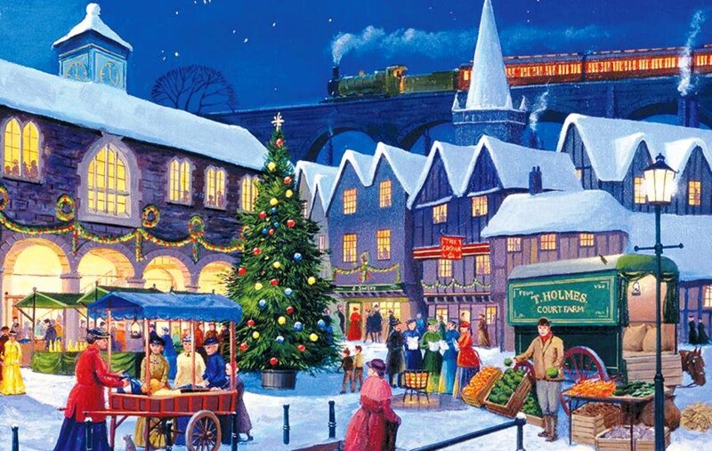 Christmas Market Scene — Blue